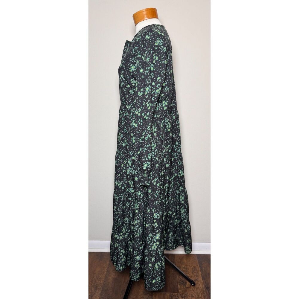Aly Daly Floral Tiered Maxi Dress Black Green Smocked Tiered Long Sleeve M Boho - Picture 5 of 10